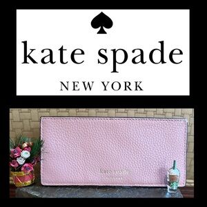 KATE  SPADE ♠️  Slim Blush Pink Pebbled Leather Continental Wallet EUC